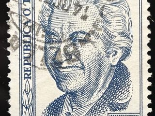 Sello Uruguay 1959 - Gabriela Mistral - 10 céntimos Azul, usado