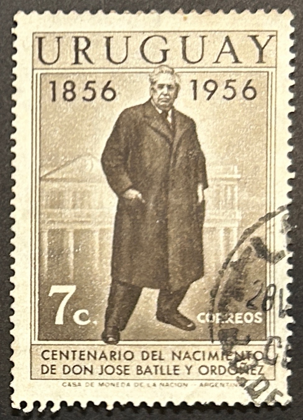 Sello Uruguay 1956 - José Batlle - marrón 7c usado