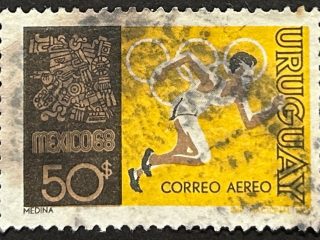 Sello Uruguay 1969 - OLIMPIADAS México - 50$ - Amarillo y Negro