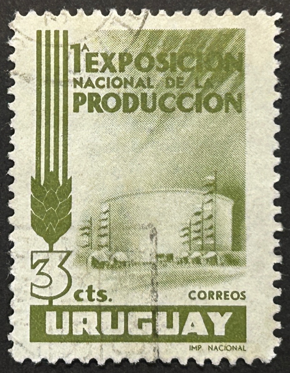 Sello Uruguay 1956 - Exposición Producción- 3c. Verde