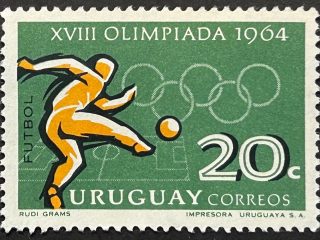 Sello Uruguay 1965 - Juegos Olímpicos Fútbol - 20 c