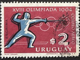 Sello Uruguay 1965 - Juegos Olímpicos Esgrima - 2$