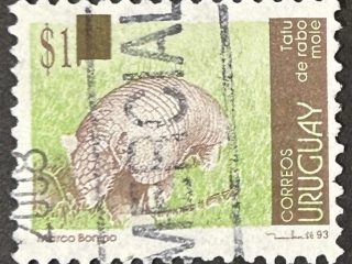 Sello Uruguay 2005 - Tatu Mole - $1 verde y marrón usado