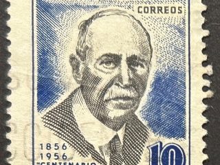 Sello Uruguay 1958 - Eduardo Acevedo - 10 céntimos. Azul y Negro