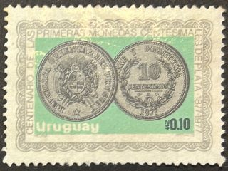 Sello Uruguay 1969 - Primeras Monedas de Plata - 0,10 N$