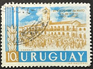 Sello Uruguay 1960 - Revolución de Mayo - 10c Azul y Ocre
