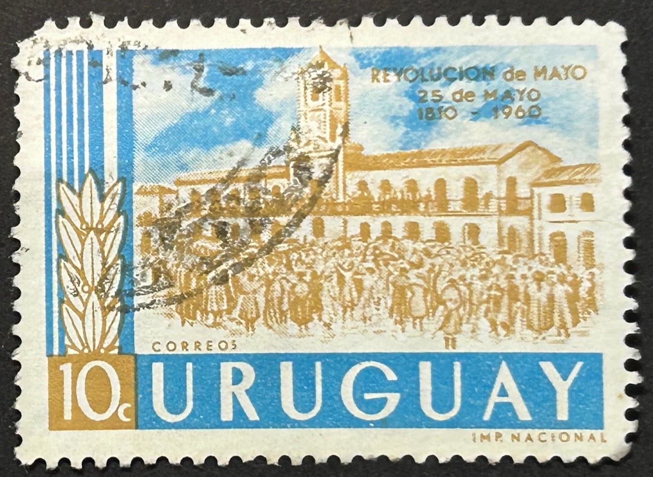 Sello Uruguay 1960 - Revolución de Mayo - 10c Azul y Ocre