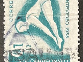 Sello Uruguay 1958 - Campeonato Natación Montevideo- 5C usado verde