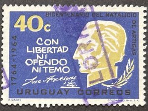 Sello Uruguay 1964 - Bicentenario Fallecimiento Artigas - 40c usado
