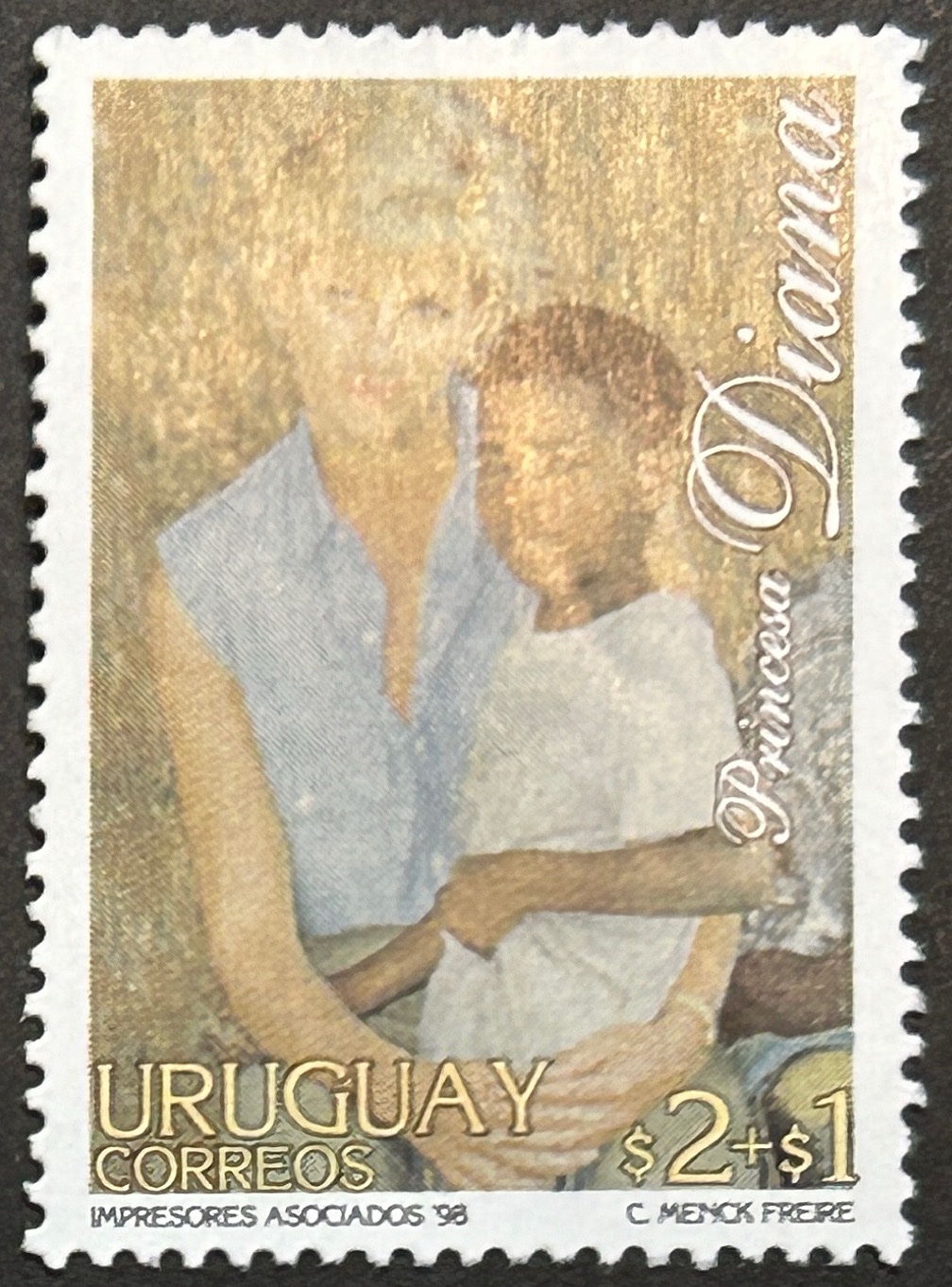 Sello Uruguay 1998 - Princesa Diana - 2$ + 1$