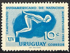 Sello Uruguay 1958 - Campeonato Natación Montevideo- 10C Nuevo Azul