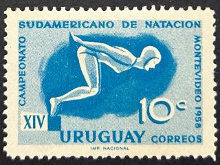 Sello Uruguay 1958 - Campeonato Natación Montevideo- 10C Nuevo Azul