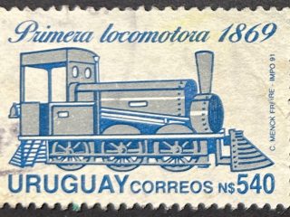 Sello Uruguay 1991 - Primera Locomotora 1869 - 540 N$