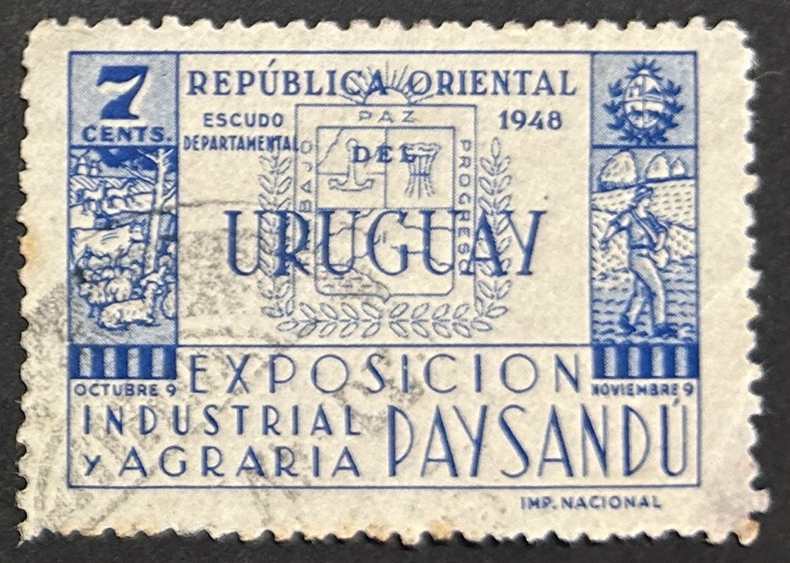 Sello Uruguay 1948 - Exposición Paysandu 7 cents.
