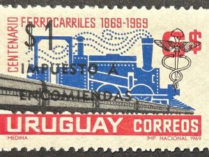 Sello Uruguay 1969 - Centenario Ferrocarriles - 6$ usados sobreimpreso IMPUESTO