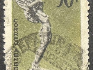 Copia de Sello Uruguay 1960 - Diosa Alada - 90cts verde y Negro , usado