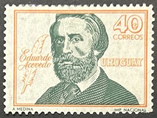 Sello Uruguay 1967 - Eduardo Acevedo - 40 céntimos Rojo y Gris