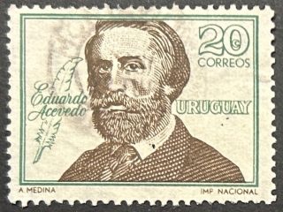 Copia de Sello Uruguay 1967 - Eduardo Acevedo - 20céntimos Verde y Marrón