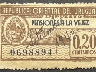 Sello Impuesto Uruguay - Pensión a la vejez - 0,20c