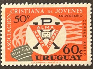 Sello Uruguay 1959 - Asociación Cristiana de Jovenes - naranja y Negro - 60c Nuevo