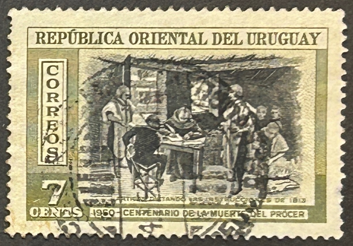 Sello Uruguay 1952 - Centenario de la muerte del Prócer - 7 céntimos usado
