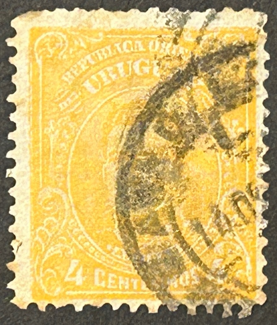 Sello Uruguay 1913 - Artigas y alegoría del progreso - 4 centésimos, usado