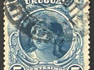 Sello Uruguay 1900 - Cabeza de Niña - 5 centésimos, azul usado