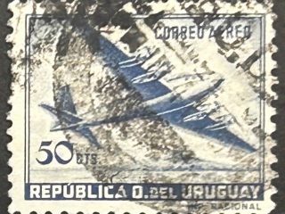 Sello Uruguay 1958 - Douglas DC4 - 50cent Azul Oscuro usado