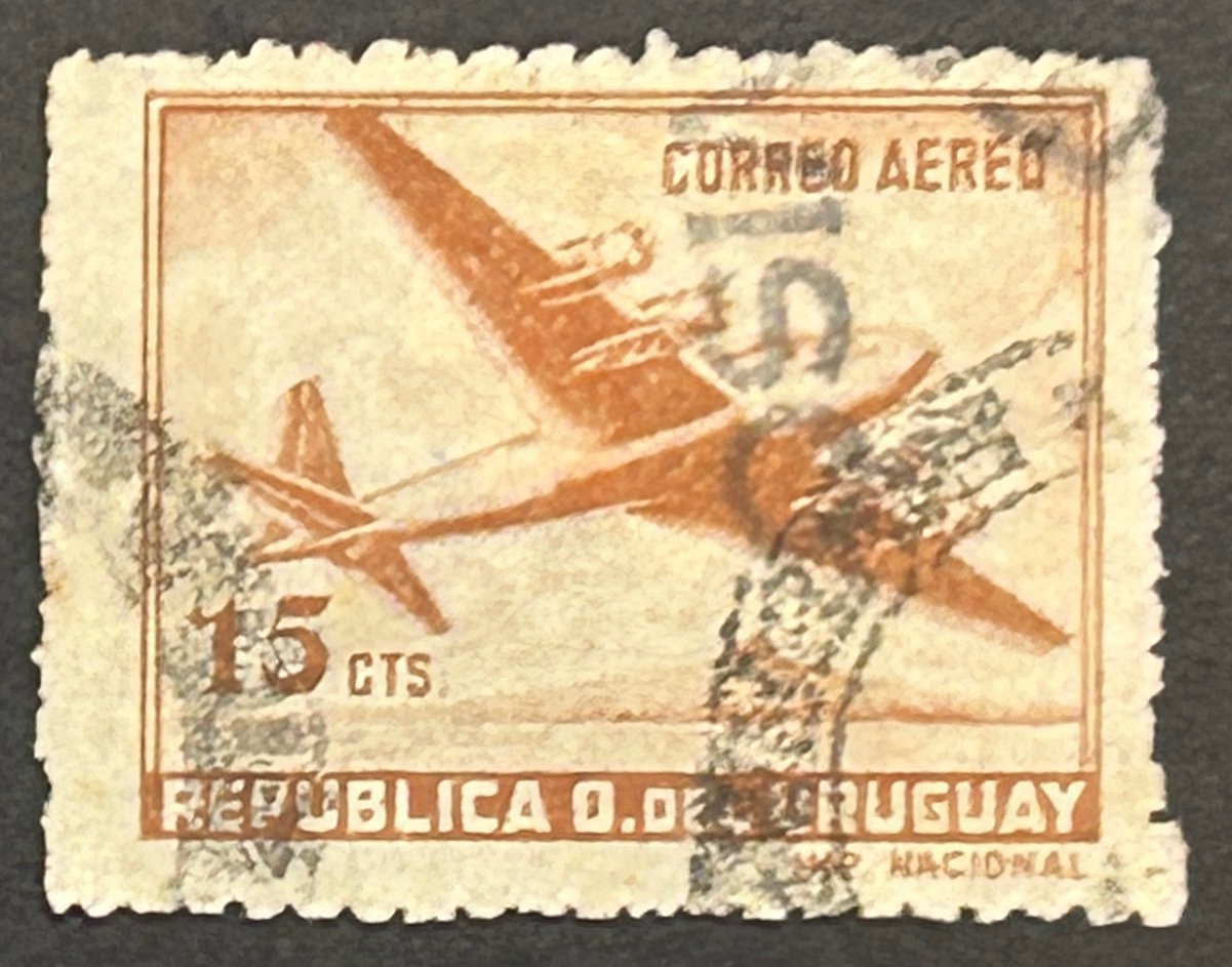 Sello Uruguay 1952 - Douglas DC4 - 15cent Naranja Marrón usado
