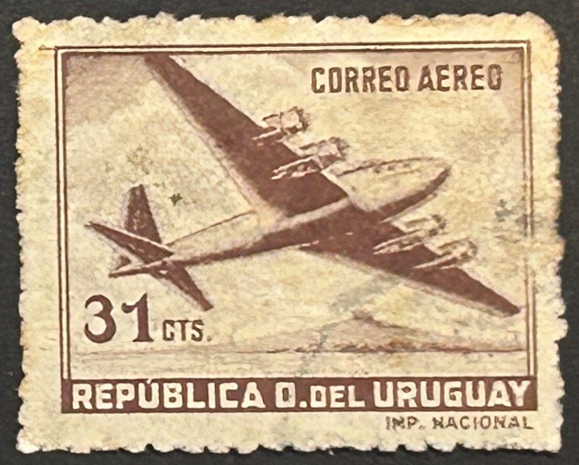 Sello Uruguay 1952 - Douglas DC4 - 31cent Marrón, usado