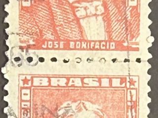 Par sellos Brasil 1959 - José Bonifacio- 20 Cr$ Rojo Usado