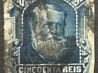 Sello Brasil 1878 - Don Pedro II - 50 Reis Azul Usado