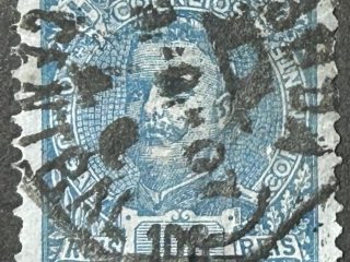 Sello Brasil 1910 - Rey Carlos I - 100 Reis Azul, Usado