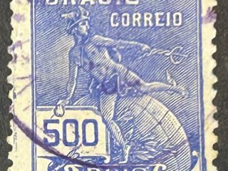 Sello Brasil  1929 -  Mercurio- 500 Reis Azul usado