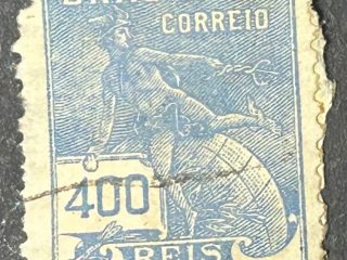 Sello Brasil 1921 - Mercurio- 400 Reis Azul claro , usado