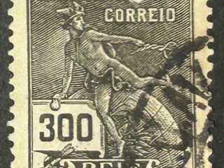 Sello Brasil 1924 - Mercurio - 300 Reis Gris oscuro usado