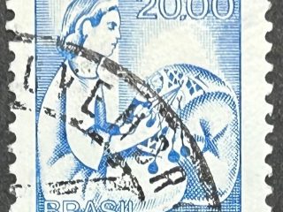 Sello Brasil 1976 - Rendeira - 20 Cruzeiros, Azul, usado