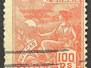 Sello Brasil 1922 - Aviación- 100 Rs Naranja Rojizo, Usado