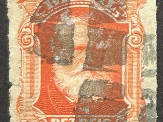 Sello Brasil 1877 - Emperador Pedro II - 10 Reis Naranja Usado