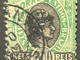 Sello Brasil 1905 - Republica - 300 Reis verde y negro, usado