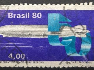 Sello Brasil 1980 - 50 Aniversario Zeppelin 4,00 Cr$