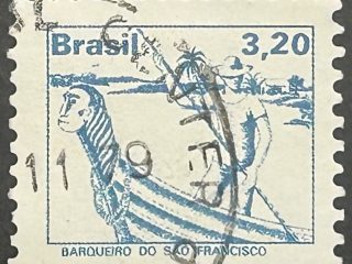 Sello Brasil 1979 - Barqueiro do Sao Francisco- 3,20 Cr$ Azul Usado