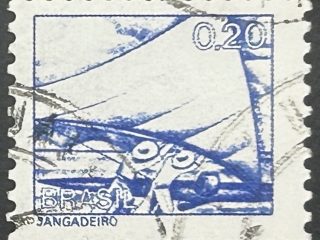 Sello Brasil 1976 - Jangadeiro - 0,20 Cr$ Azul. Usado.