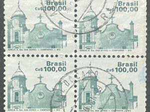 Sellos Brasil 1987 - N.Sra das Dores - 100,00 Cr$ Verde . Usado bloque de 4