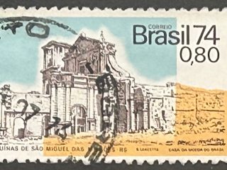 Sello Brasil 1974 - Ruinas de Sao Miguel 0,80 Cr$ . Usado