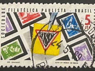 Sello Brasil 1969- Sociedad Filatélica Paulista- 5 Cts. Usado