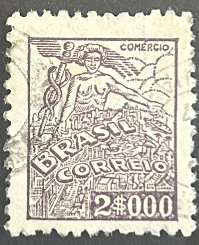 Sello Brasil 1946 - Comercio - 2$000 gris usado