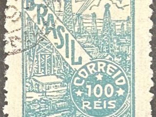 Sello Brasil - Petróleo - 100 Reis Verde. Usado