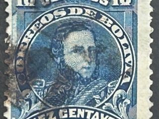 Sello Bolivia 1904 - Jose Ballivian - 10 Centavos Azul. Usado