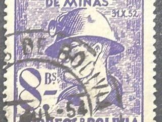 Sello Bolivia - Nacionalización de Minas - 8 Bs Lila. Usado